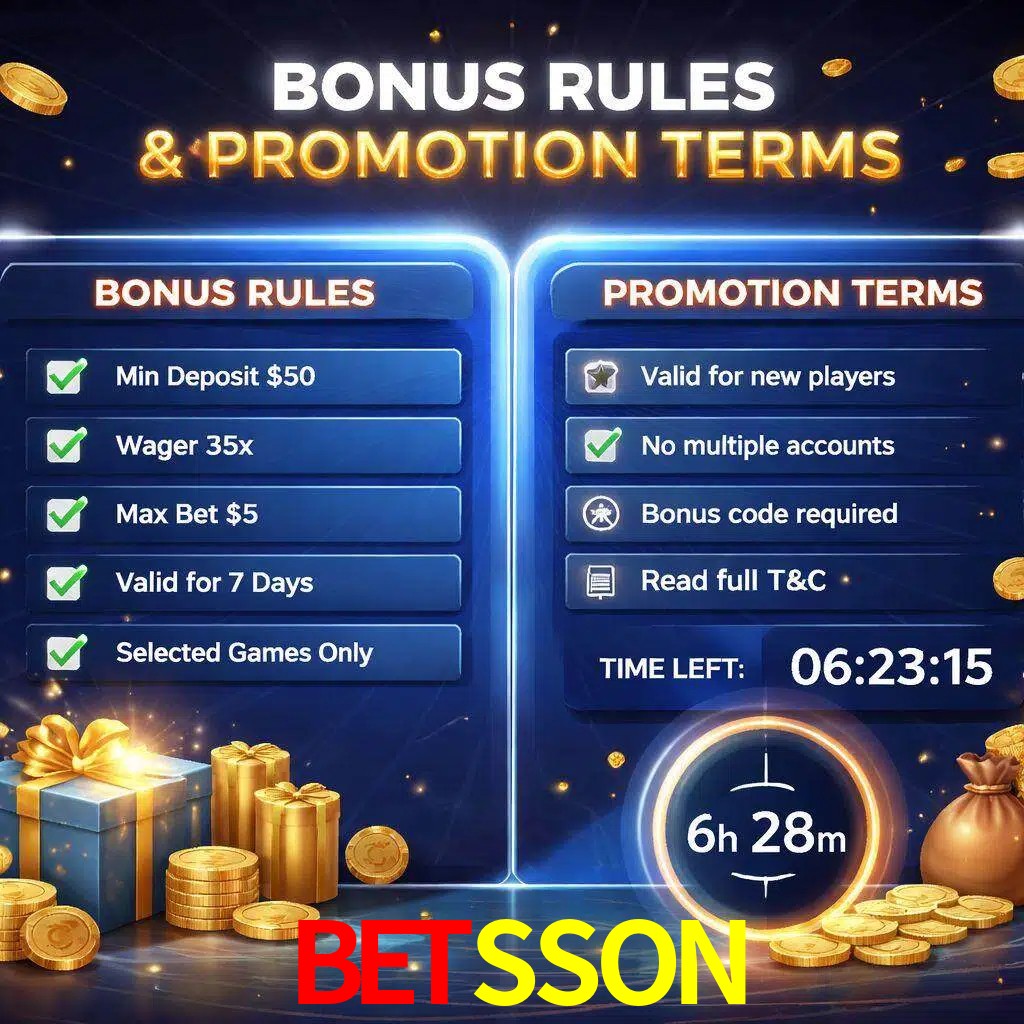 Reglas de promoción BETSSON y condiciones de bonos explicadas visualmente